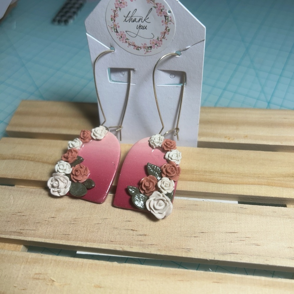 Floral Pink and Cream Earrings